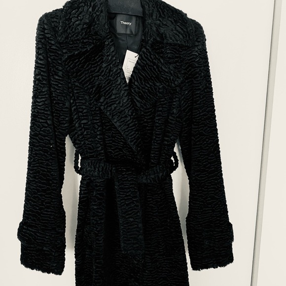 NWT Theory Relaxed Trench Coat in Faux Astrakhan - Picture 6 of 9